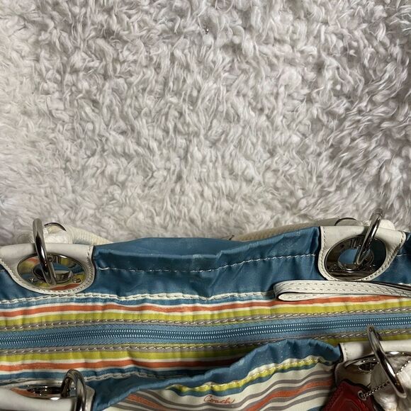 Coach  Fabric  Nautical Striped pastel Multicolor shoulder bag leather straps - Picture 6 of 13